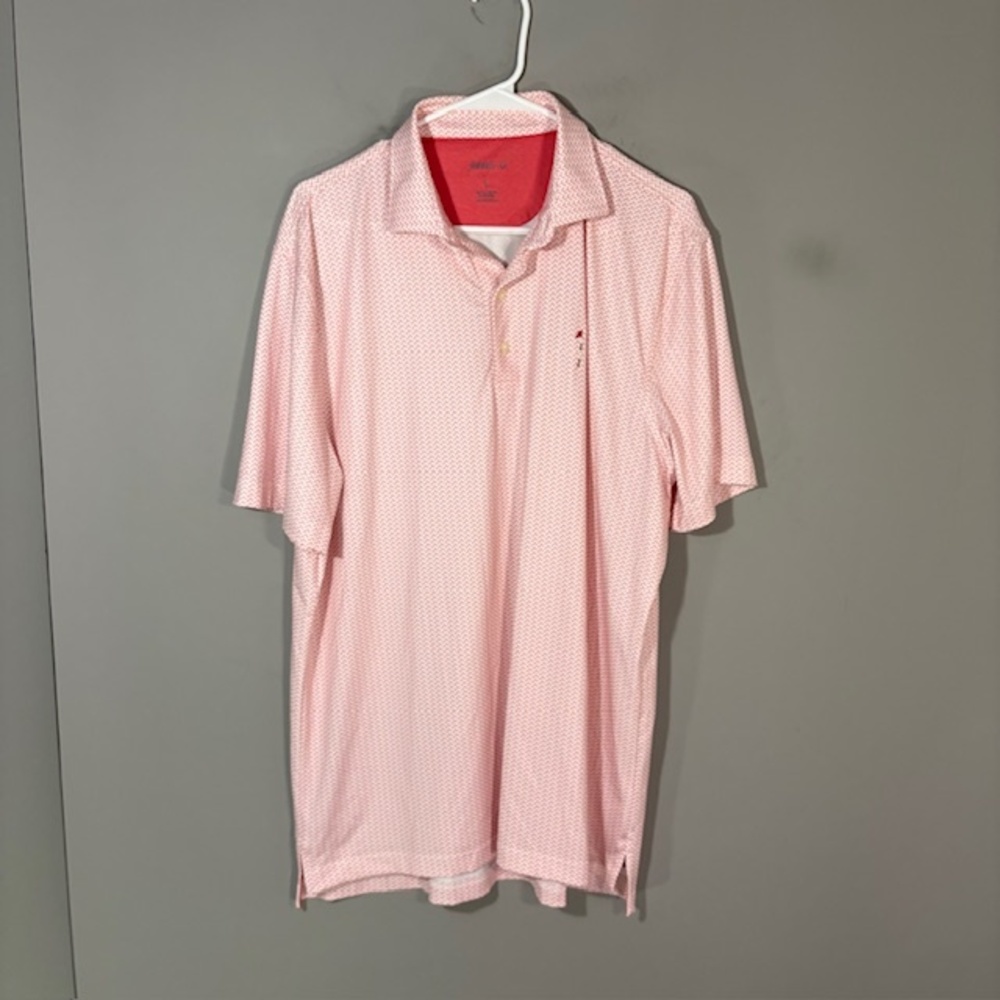 Johnnie-O Polo Shirt Mens L Pink Chevron Print Golf Performance Stretch Top